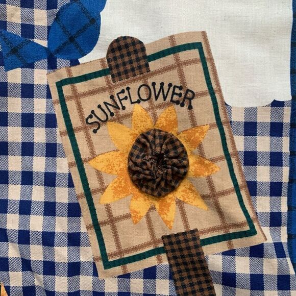 Vintage Handmade Vest Blue White Gingham Checks Sunflower Buttons Open Front - Picture 11 of 14
